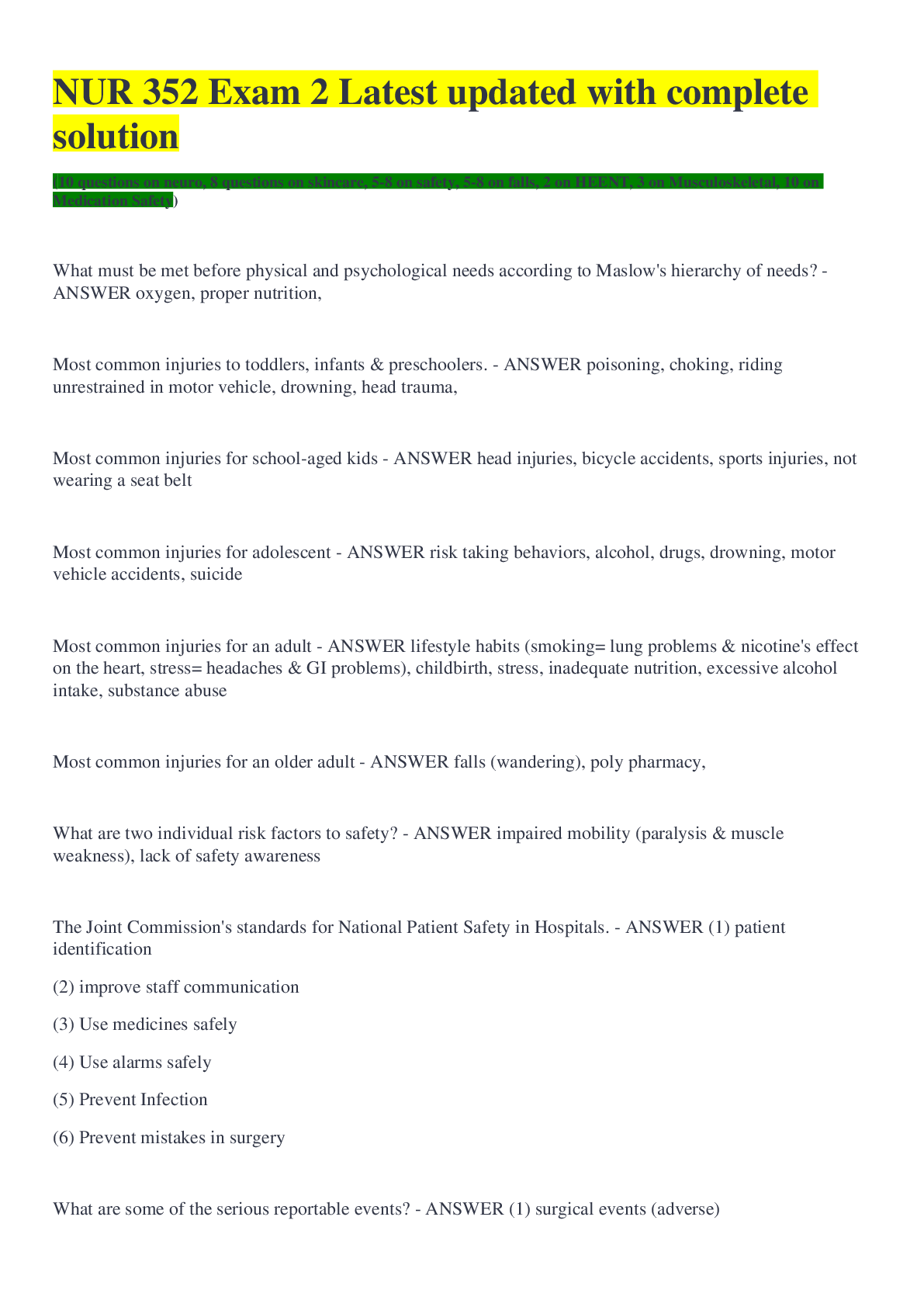 Preview image of NUR 352 Exam 2 Latest updated with complete solution document